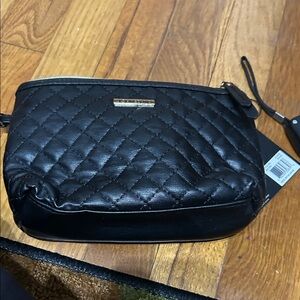 Joan & David Quilted Black Wristlet Clutch with Gold Accent